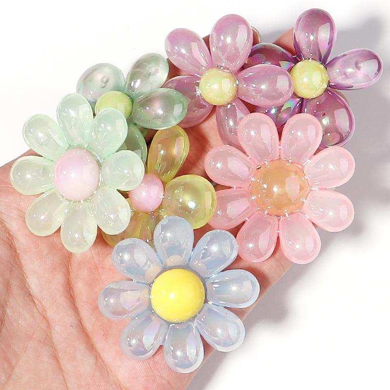 5pcs/lot Colored Charm Flower Bead Loose Big Hole Acrylic Beads For Bracelet Necklace Jewelry Making DIY Phone Chain Accessories