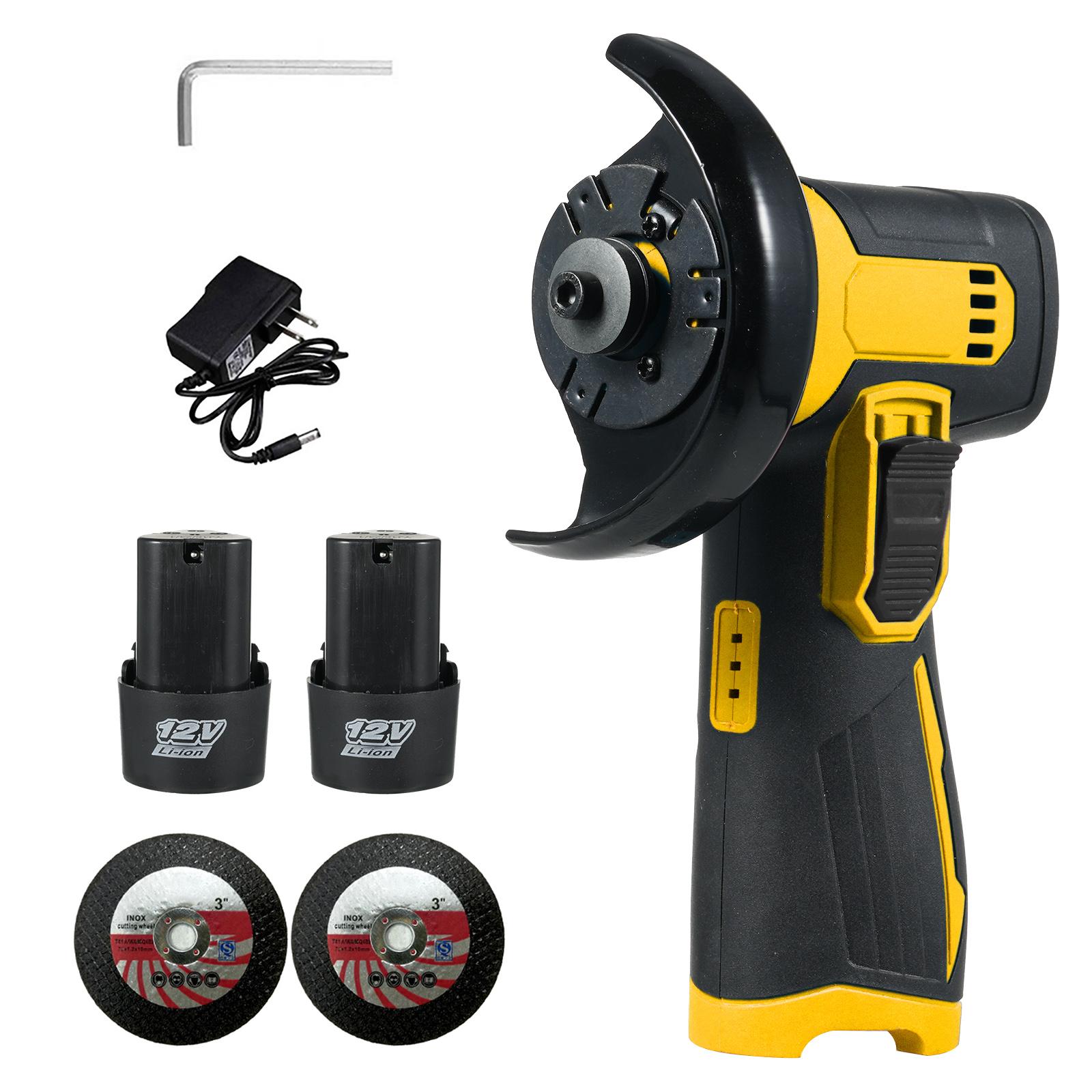 

Комплект аккумуляторной угловой шлифовальной машины с щеткой, 12 В, шлифовальный диск 3 дюйма, 76 мм, легкая угловая шлифовальная машина с US Plug & 2Pcs Blades жёлтый