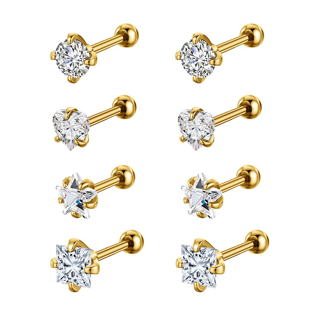 Set 4 18G Stainless Steel Cartilage Ring Earrings Zircon Helix Tragus Daith Piercing Jewelry for Women Girls' Wedding Daith
