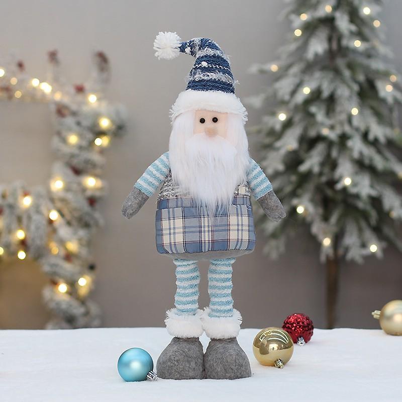 Blue Fabric Christmas Decor Figure Set - Santa Snowman Reindeer Home Party Tabletop Holiday Display