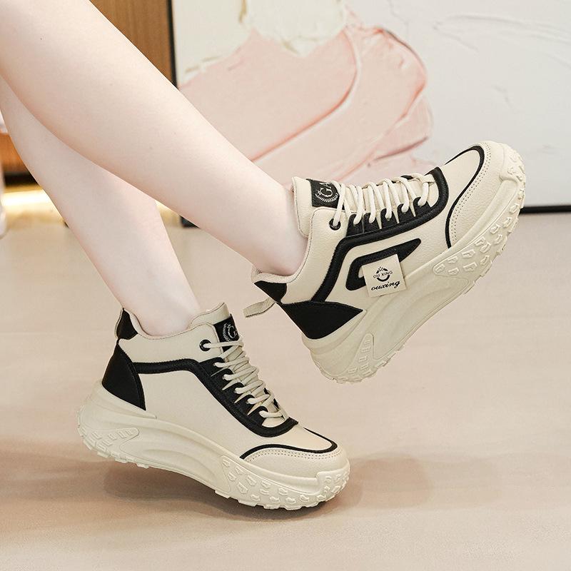 Spring new ins thick-soled high-top dad shoes, student running sports shoes increase height and leisure Q