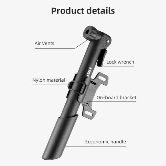 Mâner ergonomic Duză de aer compatibilă înaltă Pompă pentru biciclete cu suport de instalare 80PSI Mini umflator de anvelope pentru biciclete de înaltă presiune Accesorii pentru biciclete