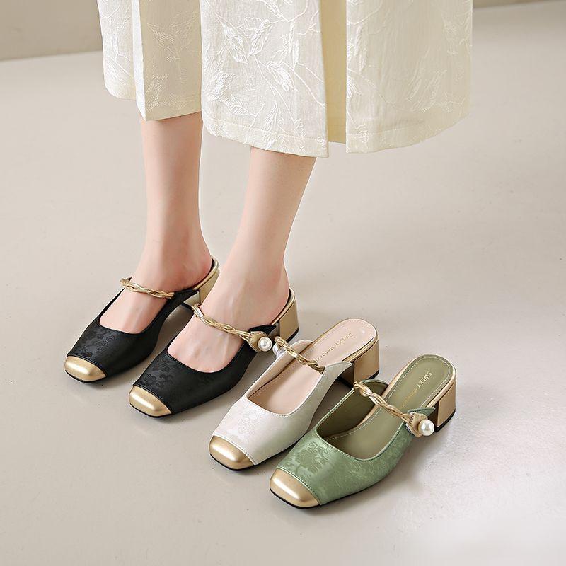 Fashion Heels Women Chinese Style Wedges Shoes For Women Summer New Fairy Style Fashion Baotou Thick Heeled Cool Slippers Tacones Altos