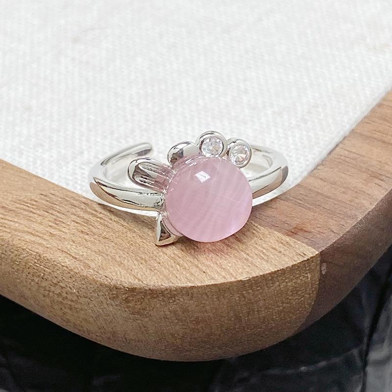 Autumn Juhua Retro Little Daisy Open Ring Medieval Vintage Pink Zircon Stacked Ring Woman Adjustable opening