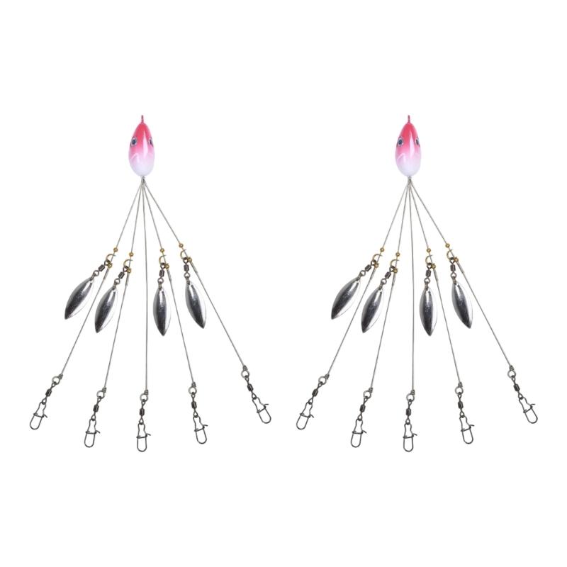 2 Stuks 5 Arm Rig Hoofd Zwemmende Kunstaas Visserij Groep Lures Snap Swivels Spinner Visserij Lures Rig Voor Langdurig Gebruik