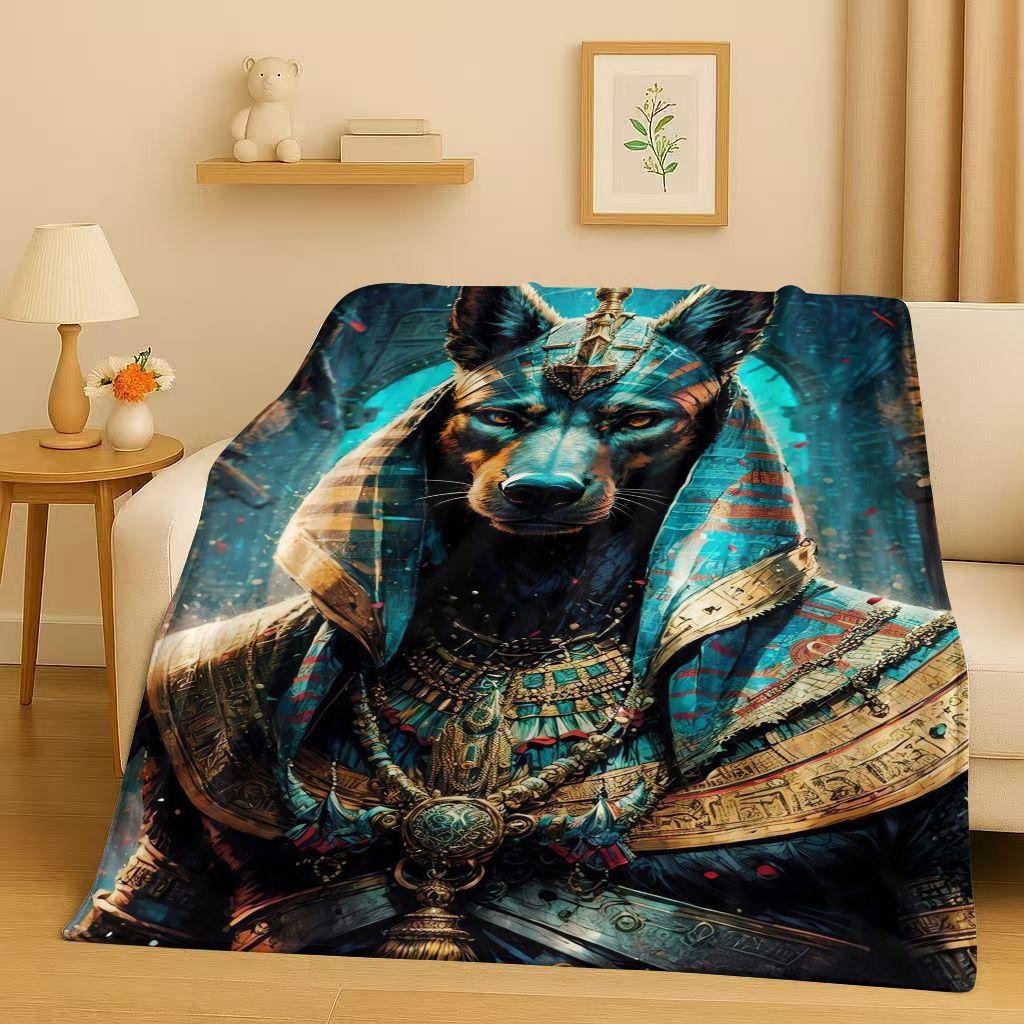 Toter Gott Anubis Pharao Altes Ägypten Mythologie Cartoon Flanelldecke, Ultraweiche Plüschdecke für Zuhause Schlafzimmer Bett Sofa Abdeckung