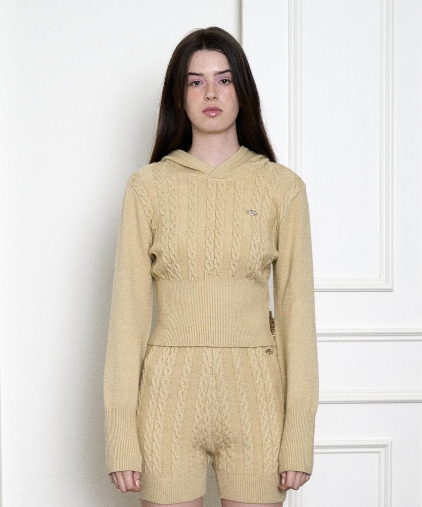AMES-WORLDWIDE Crop Cable Hoodie Knit Cream