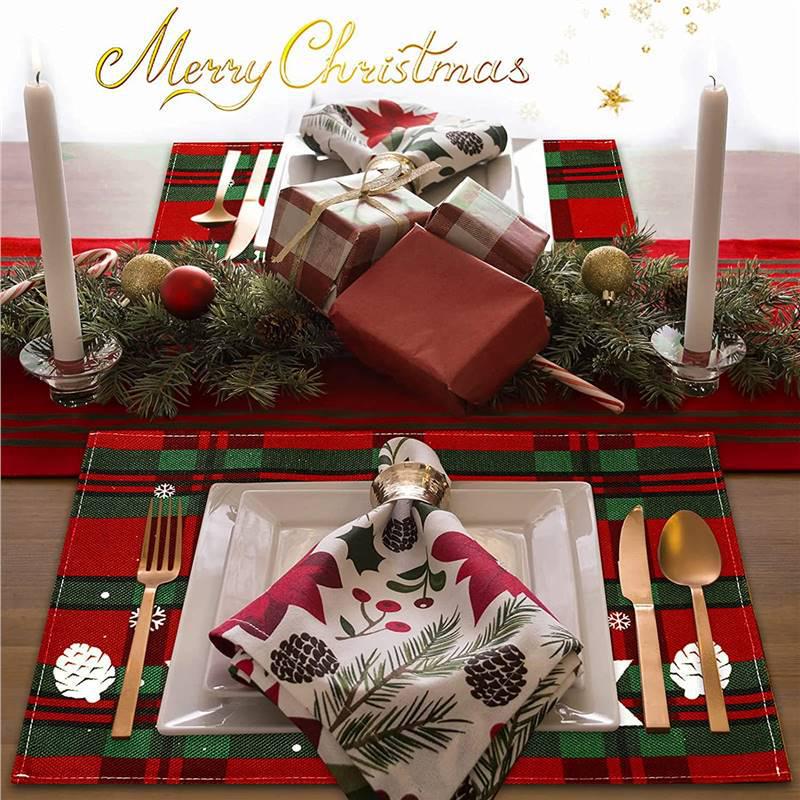 Christmas Cotton Linen Placemats - Heat Insulation Mats for Dining Table