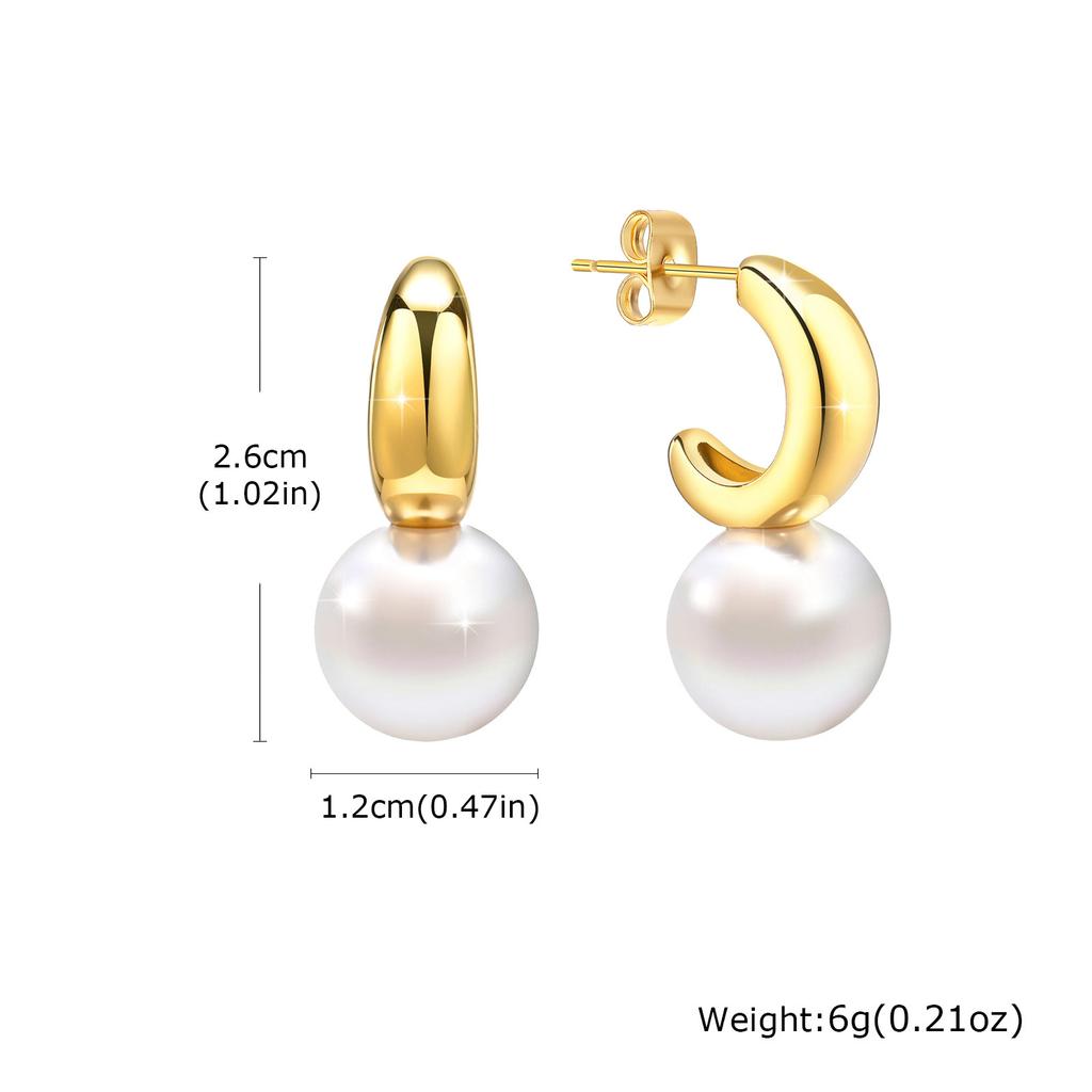 Multi, Earrings Accessories, Stainless Steel Ladies French Retro Imitation Pearl Earrings 18K Gold, Huayuan