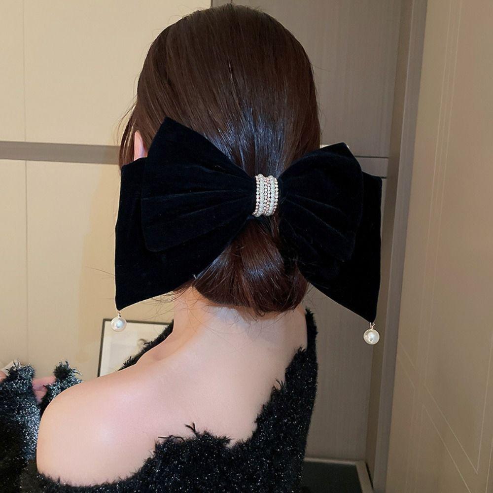 Cloth Red Velvet Bow Hair Clip Wine Red New Year Hairpin Sweet Bowknot Spring Clip  Girls