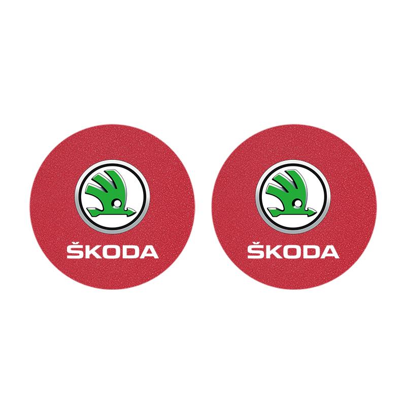 2 Stück Auto Logo Untersetzer Anti-Rutsch Anti-Geräusch Wasserbecher-Pad Für Skoda Octavia Kodiaq Superb Rapid Karoq Fabia Kamiq Citigo Vision
