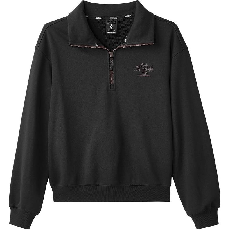 Skechers Outdoor Series Letter Collar Pullover Half-Zip Sweatshirt Women Sweatshirt Carbon-Black L424W002-0018 XL