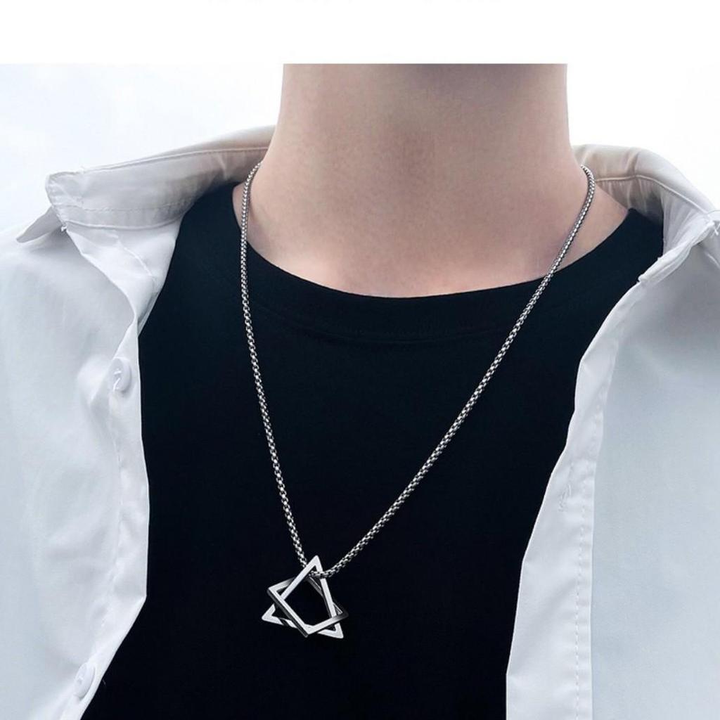 Geometric Square & Triangle Titanium Steel Necklace Set for Couples - Trendy Unisex Pendant Jewelry