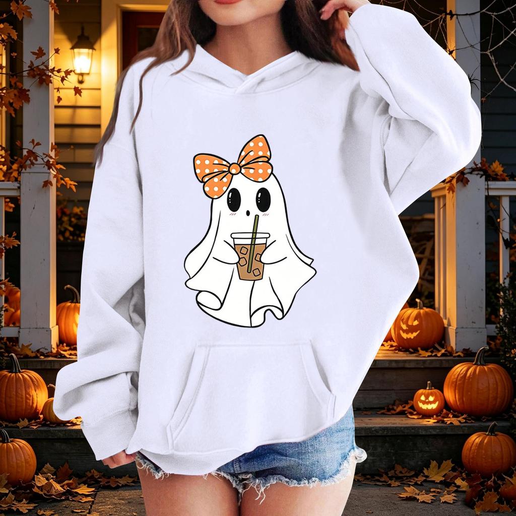 Kids Halloween Printed Hoodie, Loose Fit Casual Pullover for Boys Girls