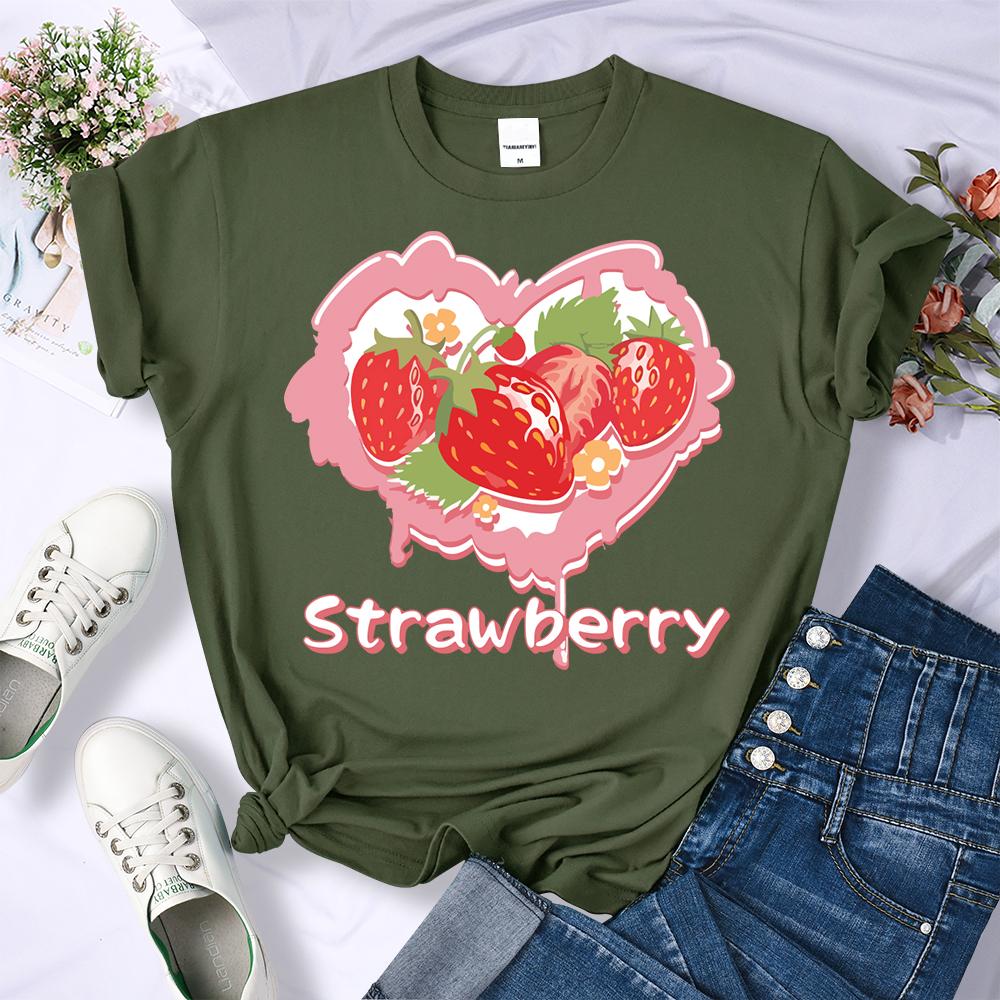 Heart Strawberry Design 3D Print Women Tee Shirt All-Match Crewneck T-Shirt Sport Summer Clothes Multicolor Soft Short Sleeve