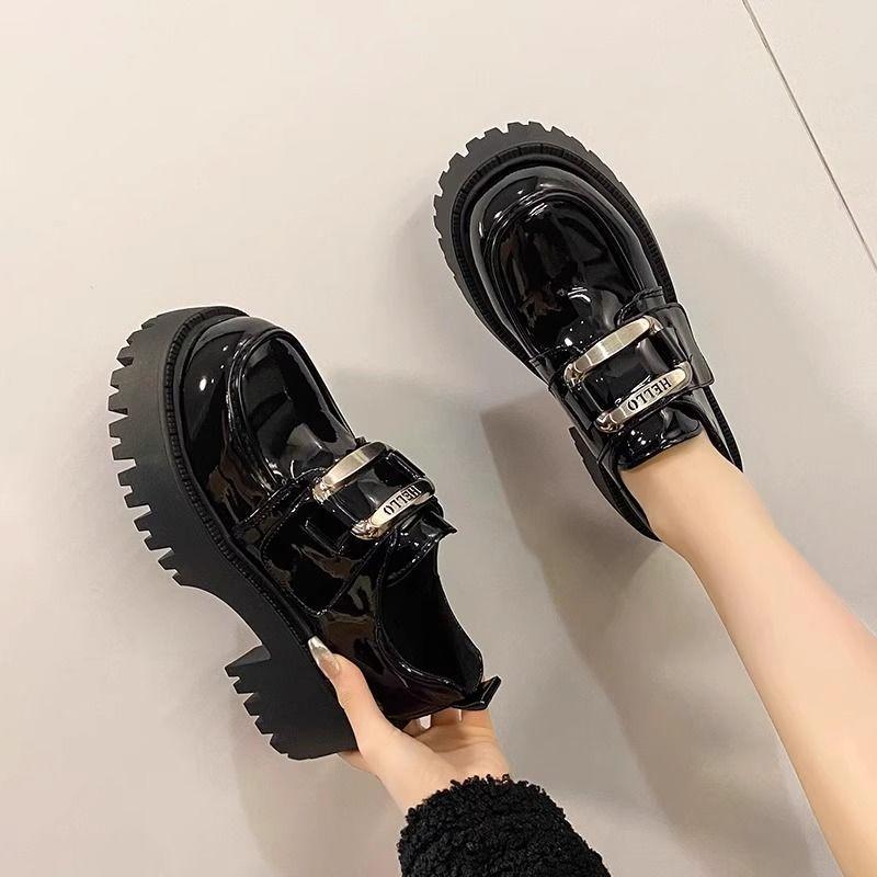 Black Platform Loafers Women's Thick Heel 2025 New Spring Single Shoes Small British Mary Jane Small Leather Shoes