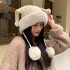 New Autumn and Winter Hats for Women Cute Funny Ear Knitted Wool Hats for Winter Warmth and Cold Hair Ball Ear Protection Hat Thick