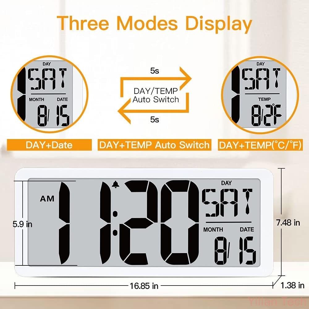 Office Decor 12/24Hr Desktop Day Electronic Clock Extra Large Screen Display Digital Clock Bedroom Multi-Functional Alarm Clock