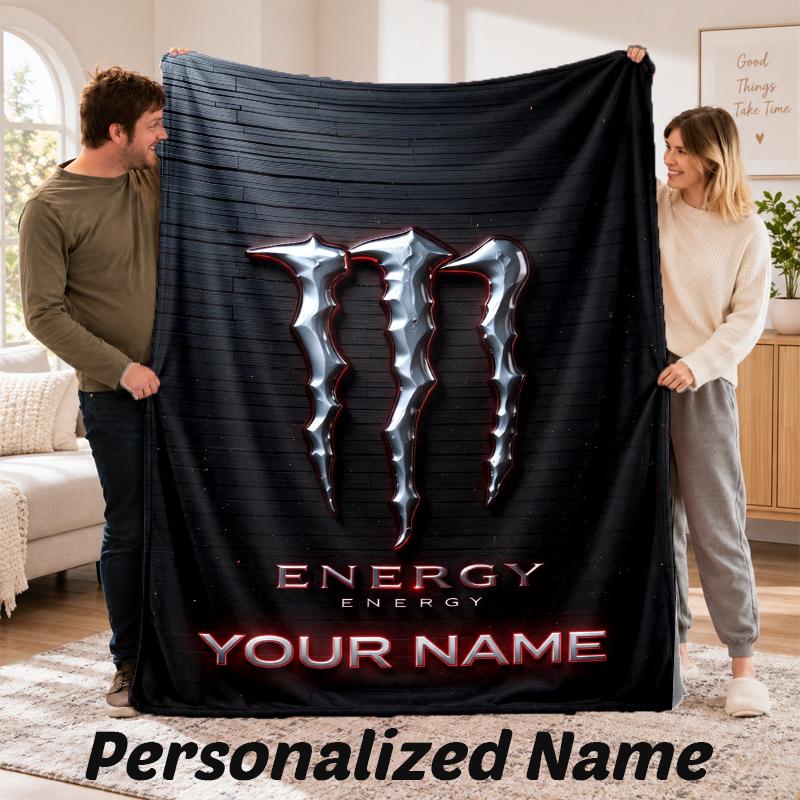 Monster Energy Personalized Flannel Blanket Custom Name Text Soft Throw Blanket Home Decor