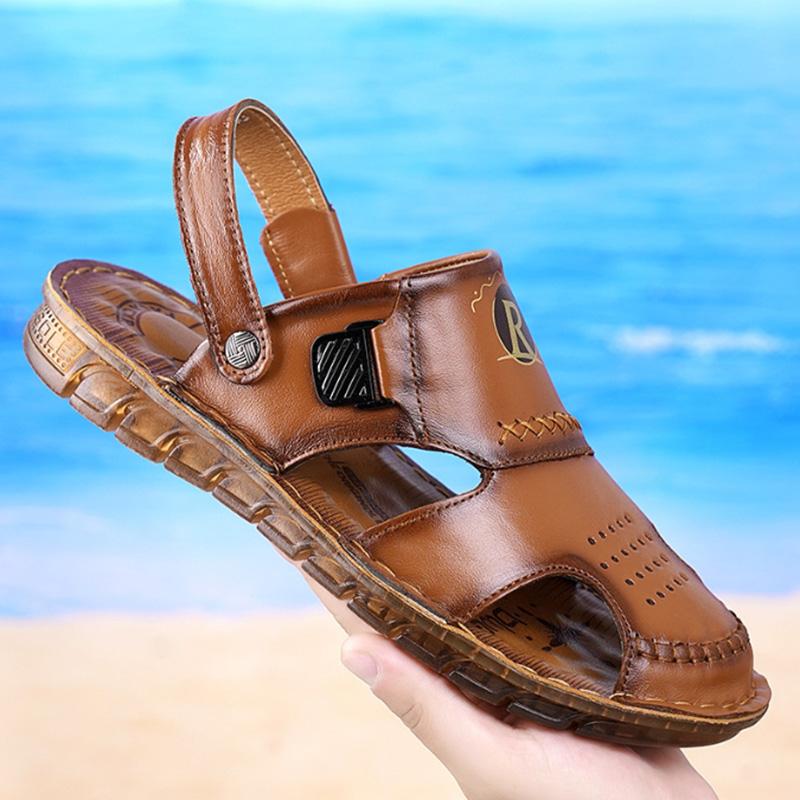 Fashion Mens Sandals Closed Toe Breathable Genuine Leather Casual Loafers Summer Outdoor Beach Sandalias Formal Office Walking Flats