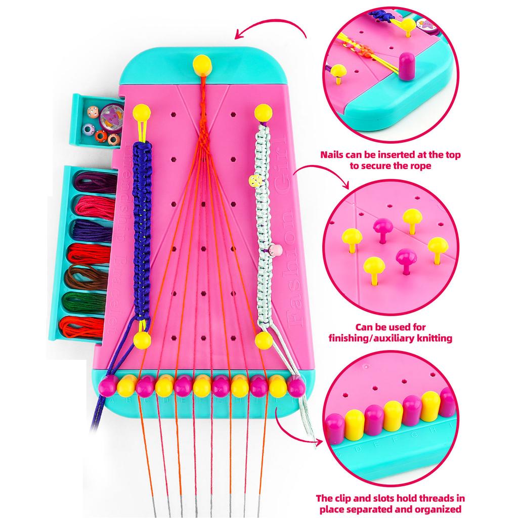 Friendship Bracelet Making Kit with 30 Strings Roped 13 Colorful Nails 30 Colorful Pegs Jewelry String DIY Arts and Crafts Toys