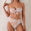 European And American Trend Printing Split Swimsuit Female Sexy Fungus Edge Bikini Suit