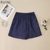 ZANZEA Women Casual Elastic Waist Loose Summer Shorts