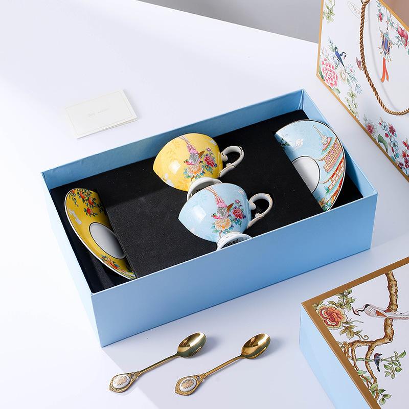 Light Luxury Bone China Coffee Cups And Saucers, High-End Exquisite Household Afternoon Tea Set, Cup Couple Cup Gift Box.