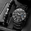 2PC Men Watch Set Business Fashion Roman Digital Scale Round Dial Quartz Watch Bracelet Set Suitable for Daily Clothing Matching