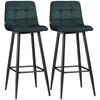 Kitchen Stools, Set of 2, High, Velvet Upholstered, Bar Stools, Footrest, Backrest, Green
