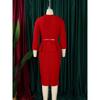 Women V Neck High Waist Solid Pencil Midi Office Commuting Dress
