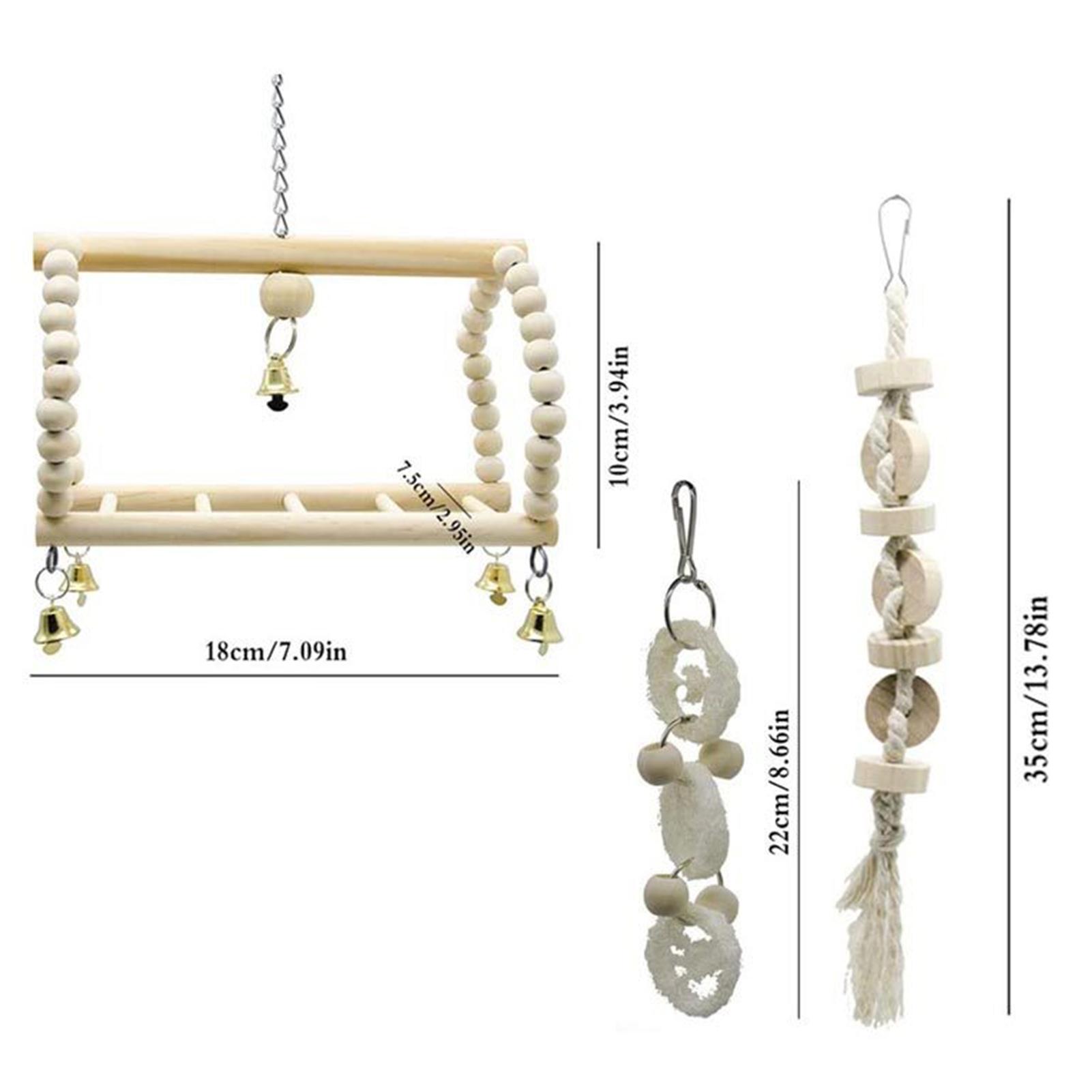 

Bird Toy Set Swing Cage Accessories Wooden Color 7-Piece Set Bird Toys Interactive Targeted Audience