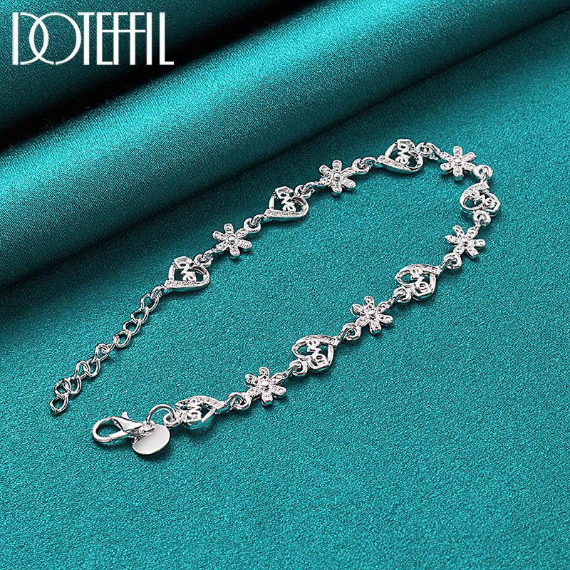 Flower Love AAA Zircon Bracelet Women's Party Gift Silver Beautiful Jewelry