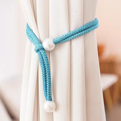 2Pcs Faux Pearl Curtain Tieback, Adjustable Window Curtain Holders Ties Backs, Drape Curtain Holdbacks for Home, Bedroom Decoration