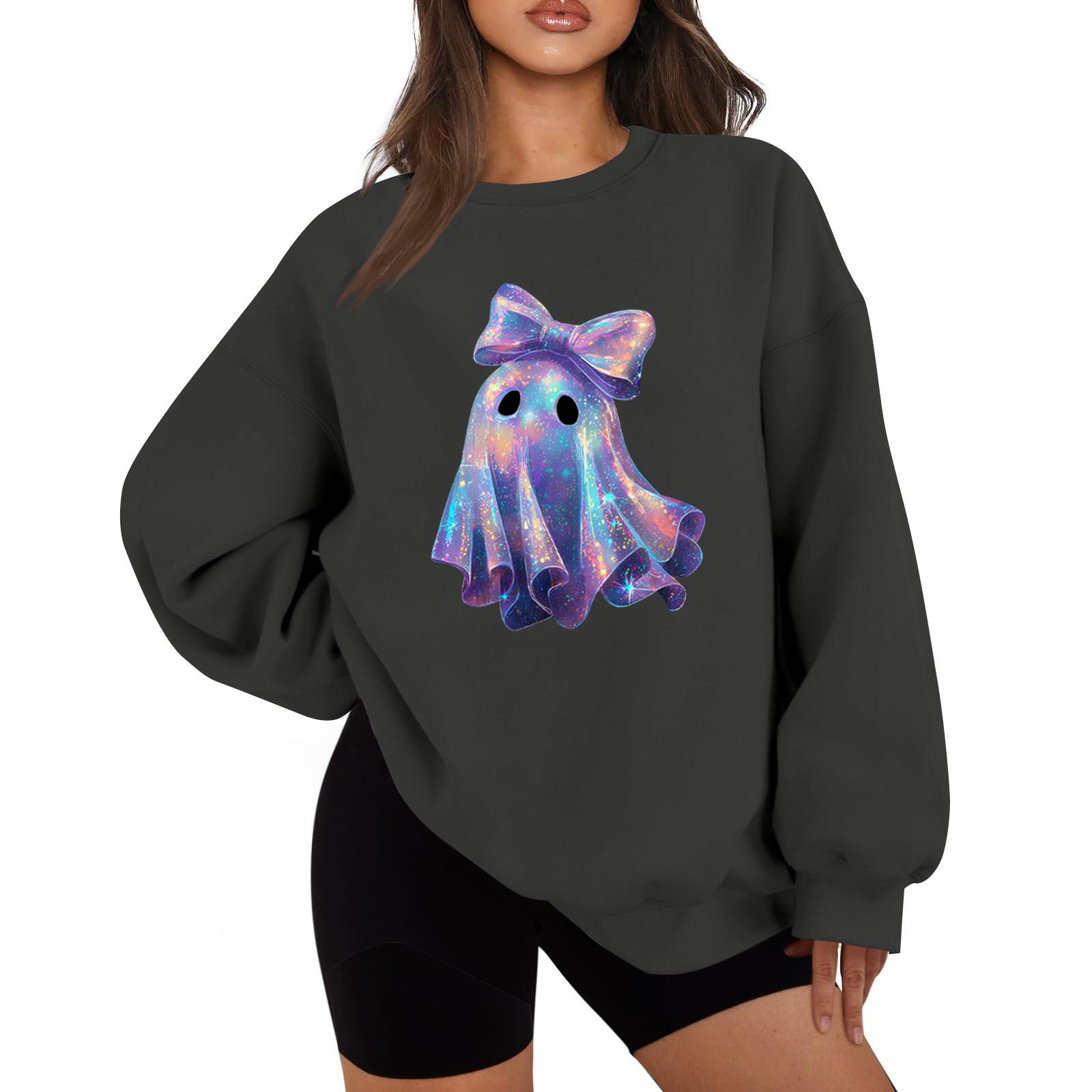 

Женская мода повседневная блузка с длинным рукавом и принтом на Хэллоуин с круглым вырезом L