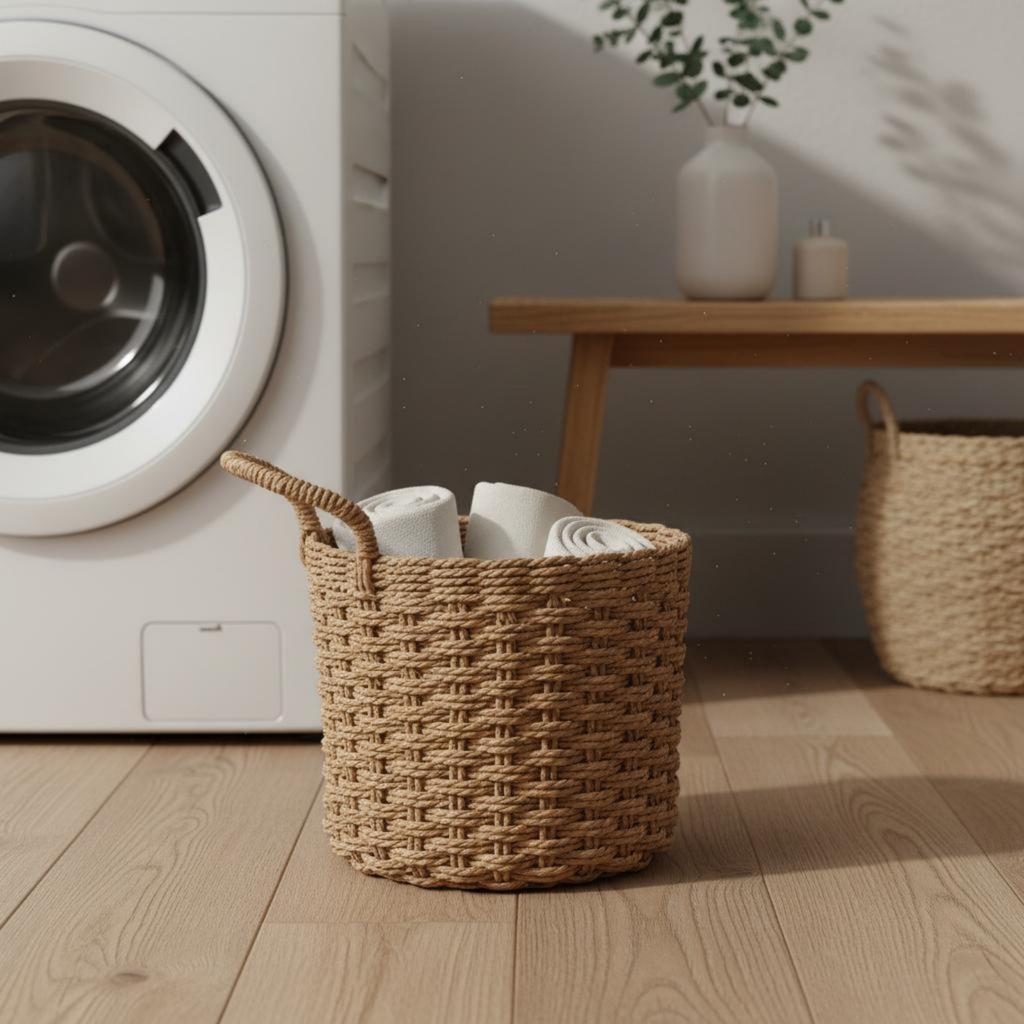 Woven Storage Basket with Handle Multi-Functional Handled Storage Basket Decorative Wicker Bin Versatile Long-Lasting