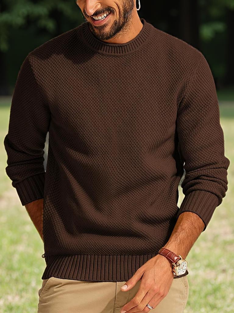 Herr Outdoor Casual Lös Enfärgad Rundhals Tröja Pullover Stickat