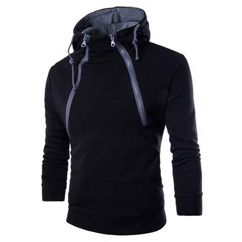 Classic Men's Pullover Hoodie With Zipper Design And Adjustable Drawstring For Winter