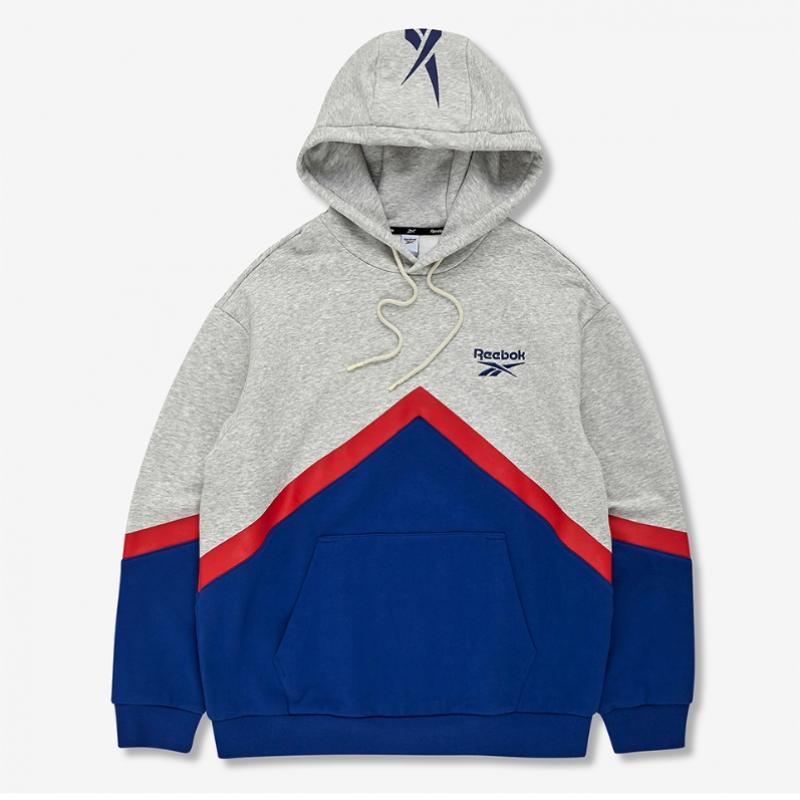 Reebok Vector Color Block Hoodie   Grey Blue