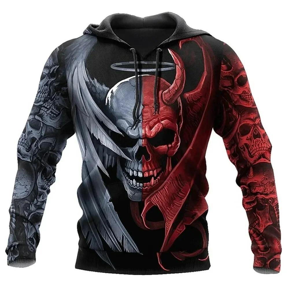 Herren Hoodie Tattoo Skelett Kreuz Terror Grafik Lockerer Mode Pullover Herbstkleidung Freizeitkleidung Damen Oberteile Sweatshirts