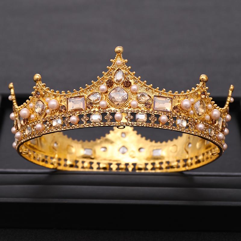 Vintage Wedding Crown Tiara Crystal Pearl Round Tiaras Baroque Bridal Crown Wedding Hair Accessories Bridal Hair Jewelry Gift