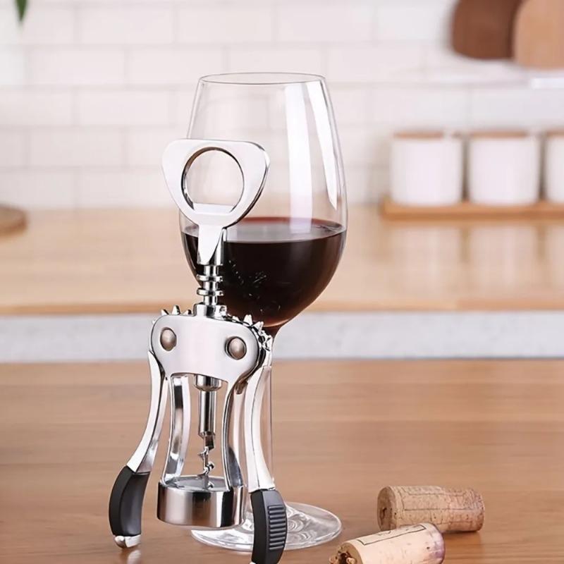1pc Wine Opener Stainless Steel Opener Zinc Alloy Premium Wing Corkscrew Wine Bottle Opener with Multifunctional Bottles Opener1