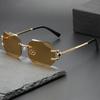 Vintage Rimless Sunglasses Women Men Brand Designer Polygon Sun Glasses Female Trendy Rectangle Cutting Len Shades Eyewear UV400