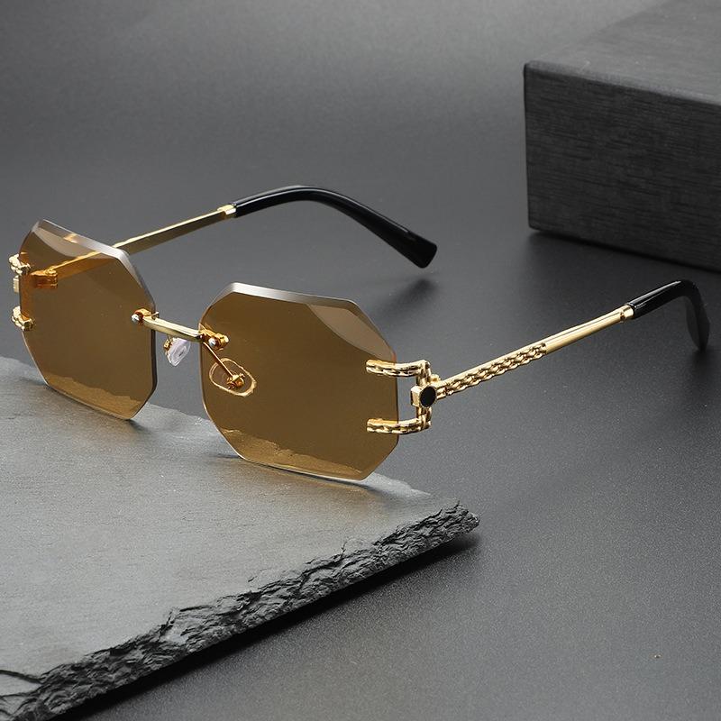 Vintage Rimless Sunglasses Women Men Brand Designer Polygon Sun Glasses Female Trendy Rectangle Cutting Len Shades Eyewear UV400