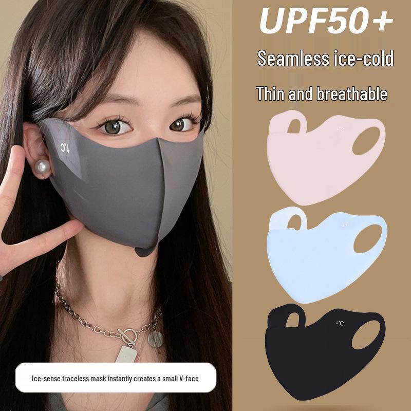 Breathable Ice Silk Face & Eye Shield with 3D Stereo Design - UV Protection, Washable, Hyaluronic Acid Enriched