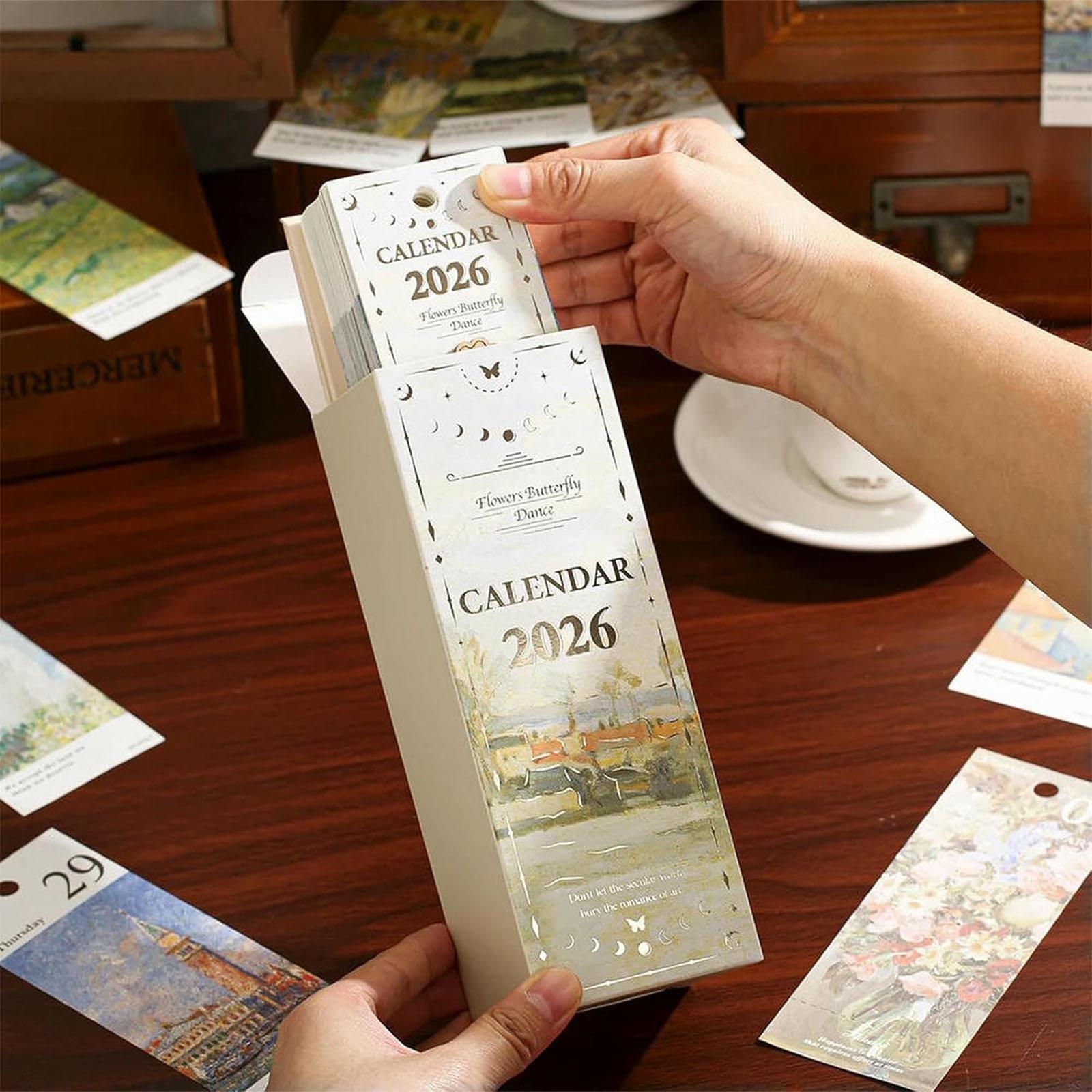 

Stand-Up Calendar Desk Calendar With Gold Ring Binding, Oil Painting Inspirational Quotes Planner-Calendar One Size