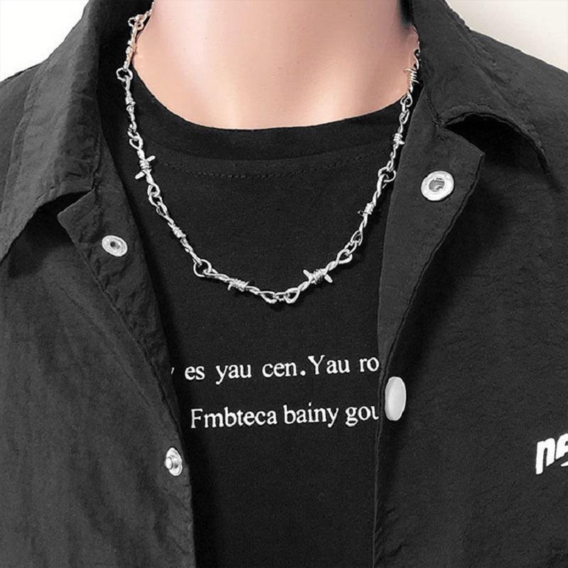 Punk Imitation Pearl Thorns Chain Necklace For Men Women Hip Hop Gothic Metal Barbed Wire Little Thorn Necklace Jewelry Gifts