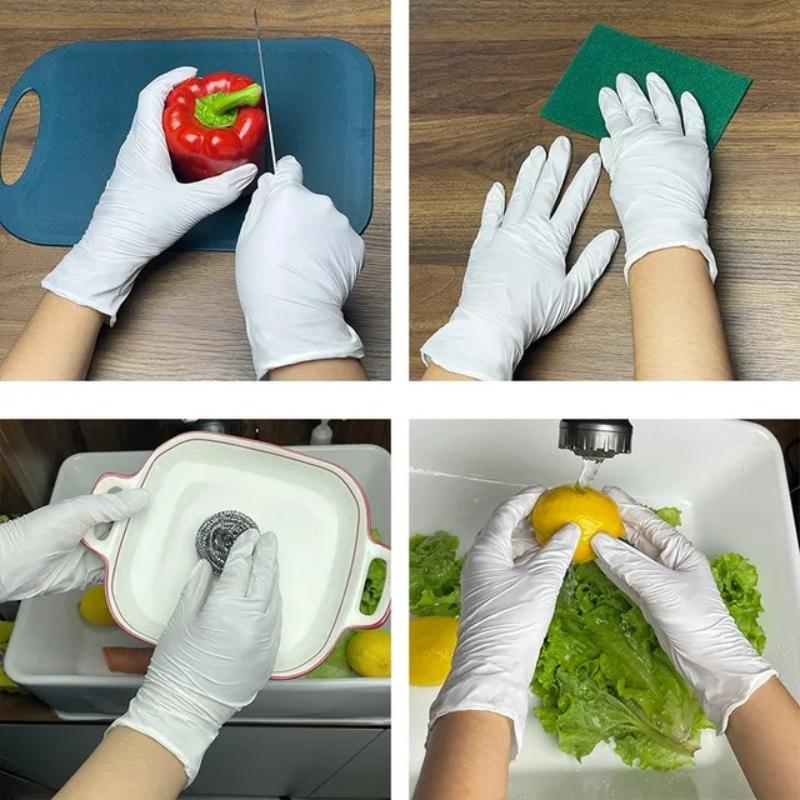 20/100PCS White Nitrile Gloves Disposable Kitchen Gloves for Household Cleaning Cooking Non-Slip Beauty Hair Salon Work Gloves