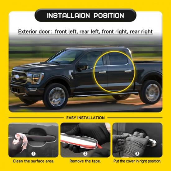 For    2024 Ford F150 Gloss Chrome Door Handle Covers Front Rear Set