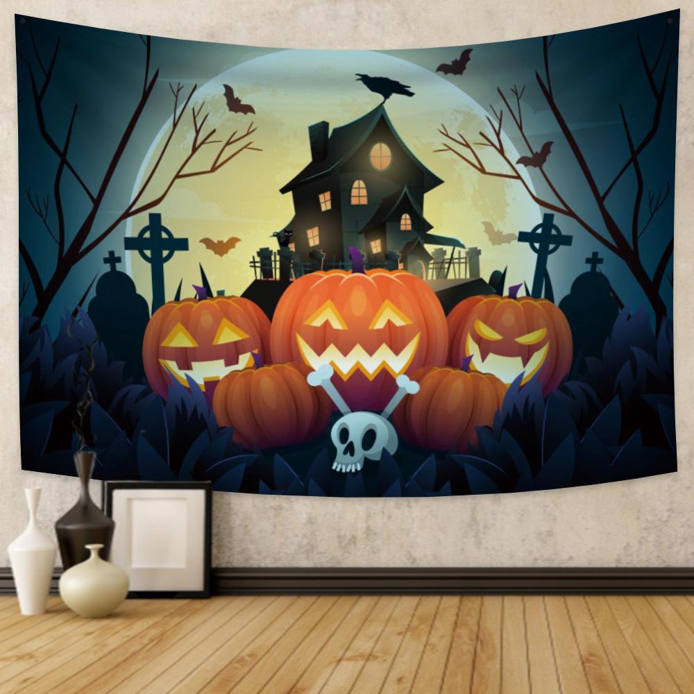 Home Decor Tapestry Witch Pumpkin Halloween Party Ation  Living Room Bedroom Wall  Backdrop Fabric